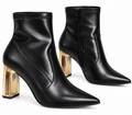 Luxe Gold Heel Black Ankle Boots 🖤✨
