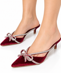 🌸💖Burgundy Ruby Glam Rhinestone Bow Kitten Hees 👠