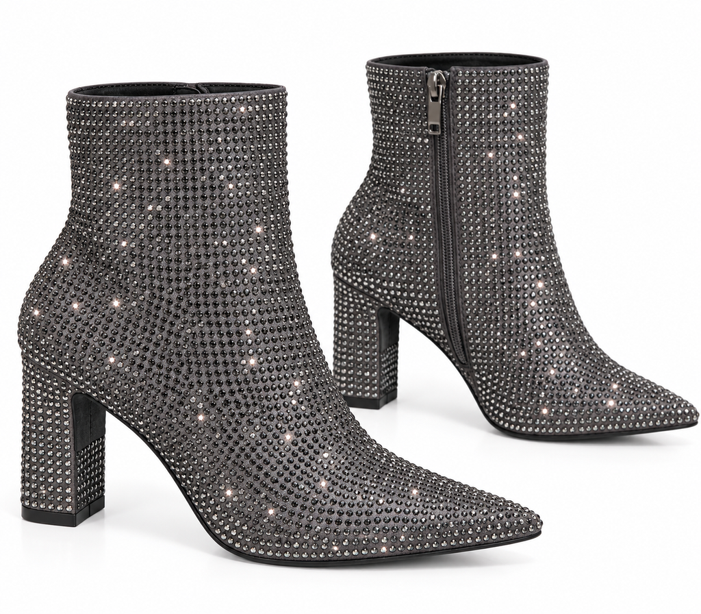 Midnight Sparkle Rhinestone Ankle Boots ✨🖤