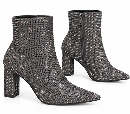 Midnight Sparkle Rhinestone Ankle Boots ✨🖤