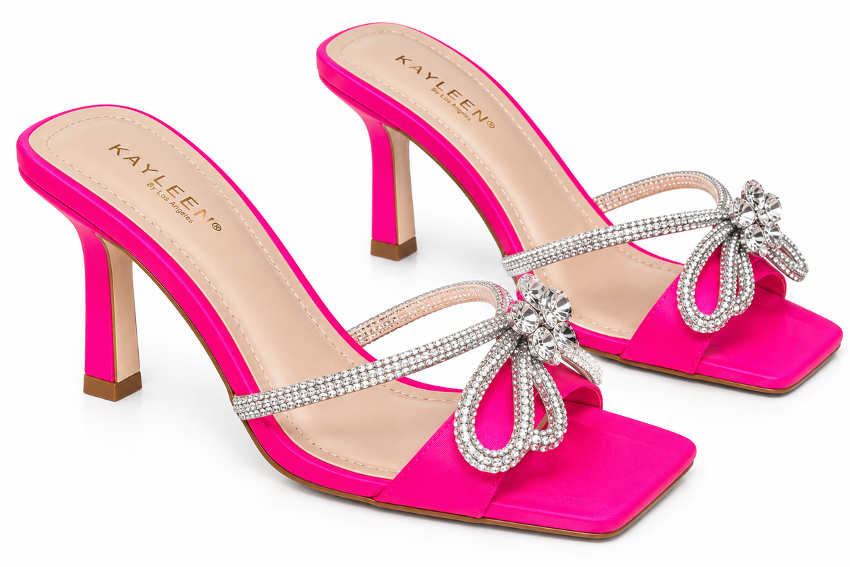 💖 Pink Diamond Bow Glam Heels – Hot Pink ✨👠