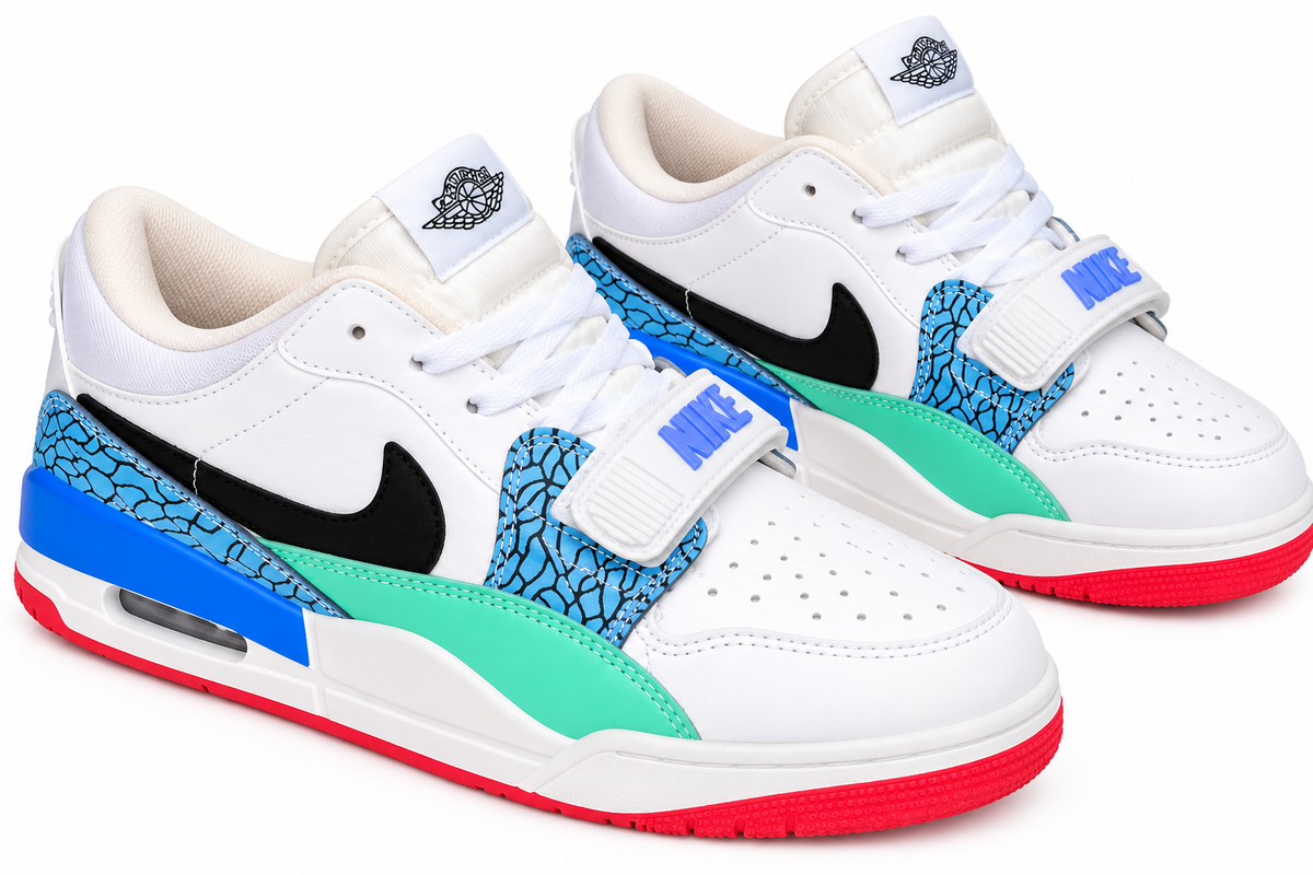 ❤️💎 Air Jordan Legacy Multicolor Low-Top Sneakers – White, Blue & Mint