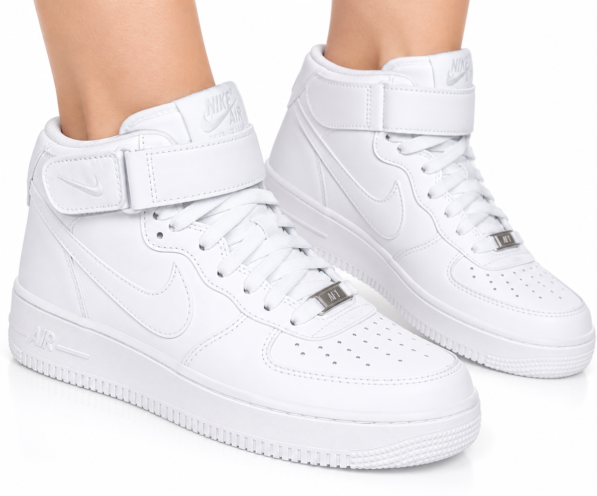 🤍✨ Nike Air Force 1 Classic Mid-Top Sneakers – Triple White 👟